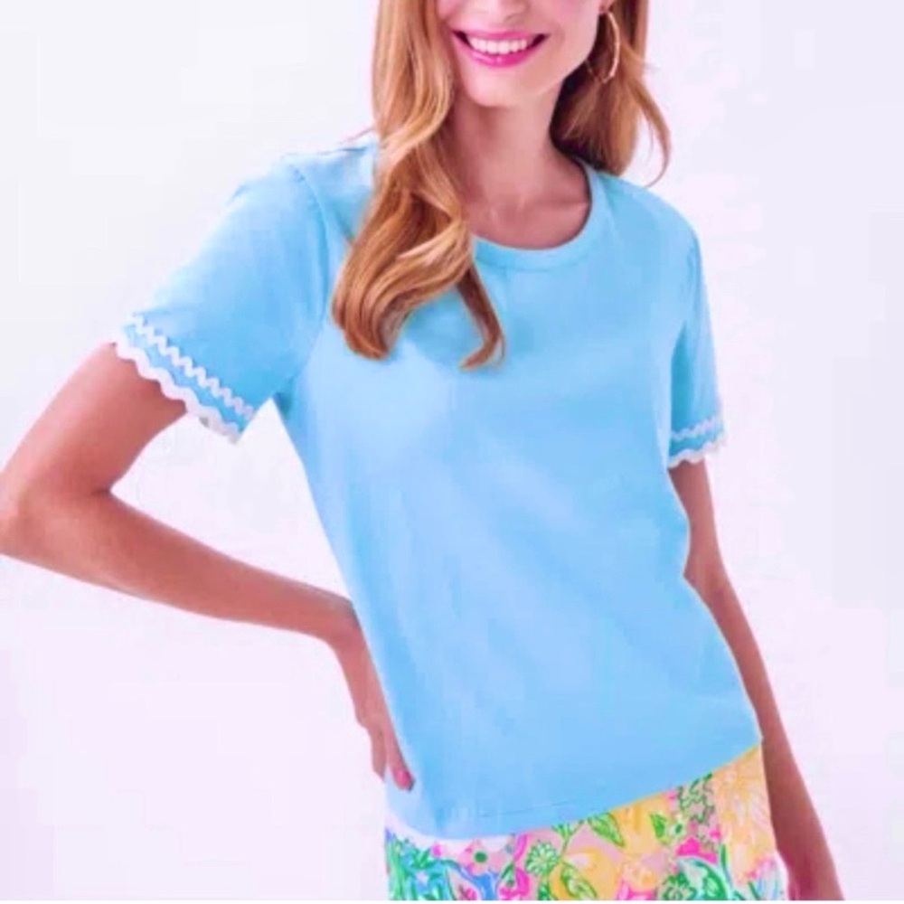 NWOT- Lilly Pulitzer Fresh Water Blue Clairmont Ric Rac Trimmed Knit Top